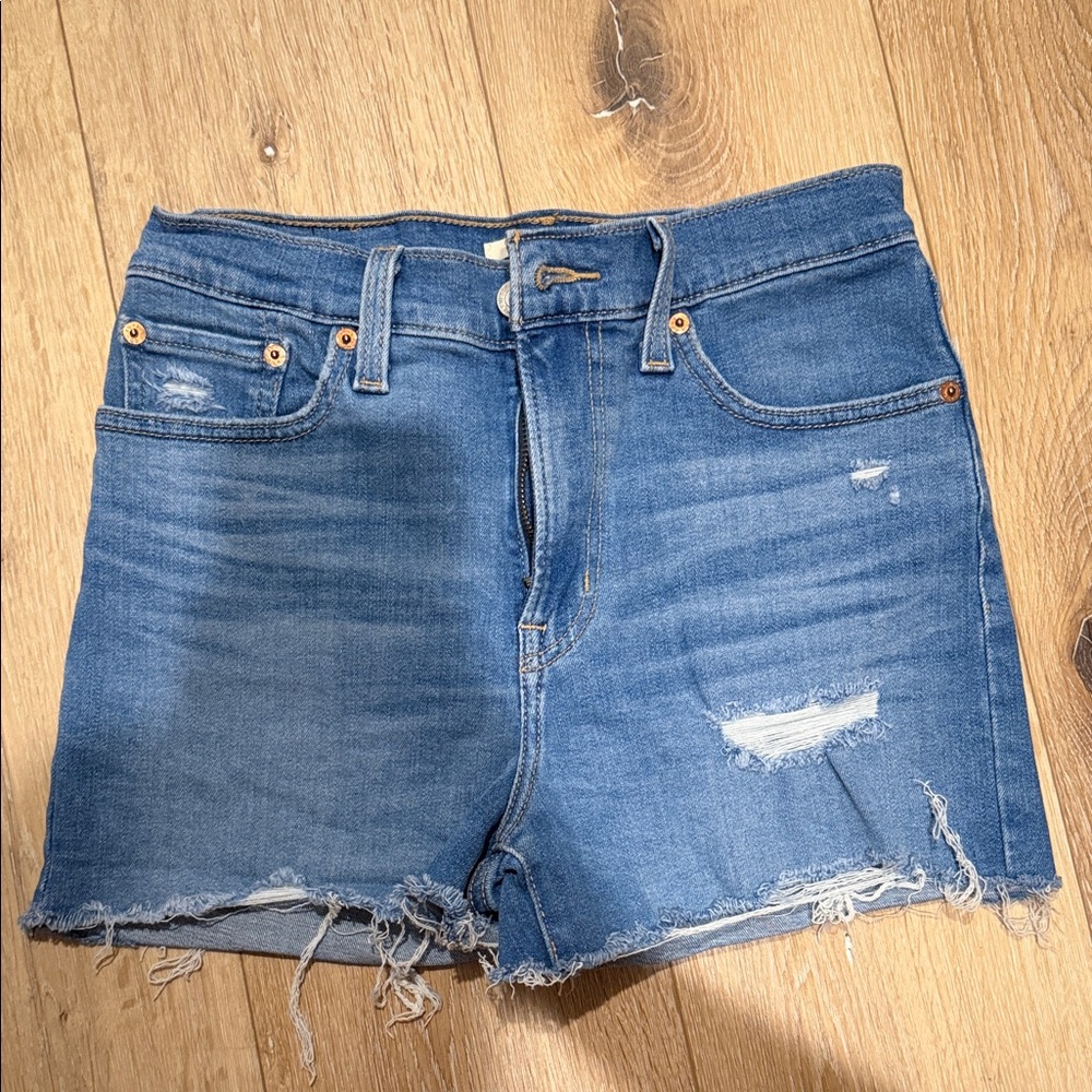 Classic Blue Distressed Denim Shorts